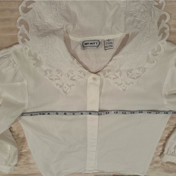 Vintage Mr. Witt lace collar button down white fancy shirt excellent condition - Picture 6 of 11